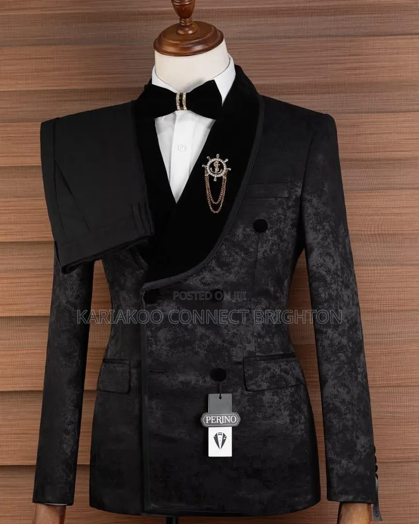 Black Jacquard Velvet Double-Breasted 2-Piece Suit