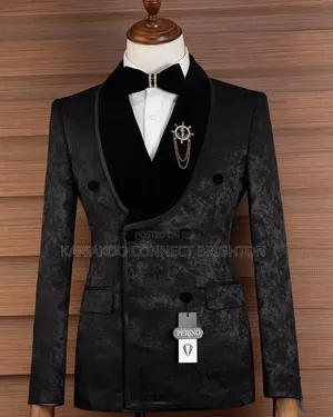 Black Jacquard Velvet Double-Breasted 2-Piece Suit