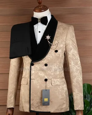 Gold and Black Velvet Shawl Lapel 2-Piece Suit