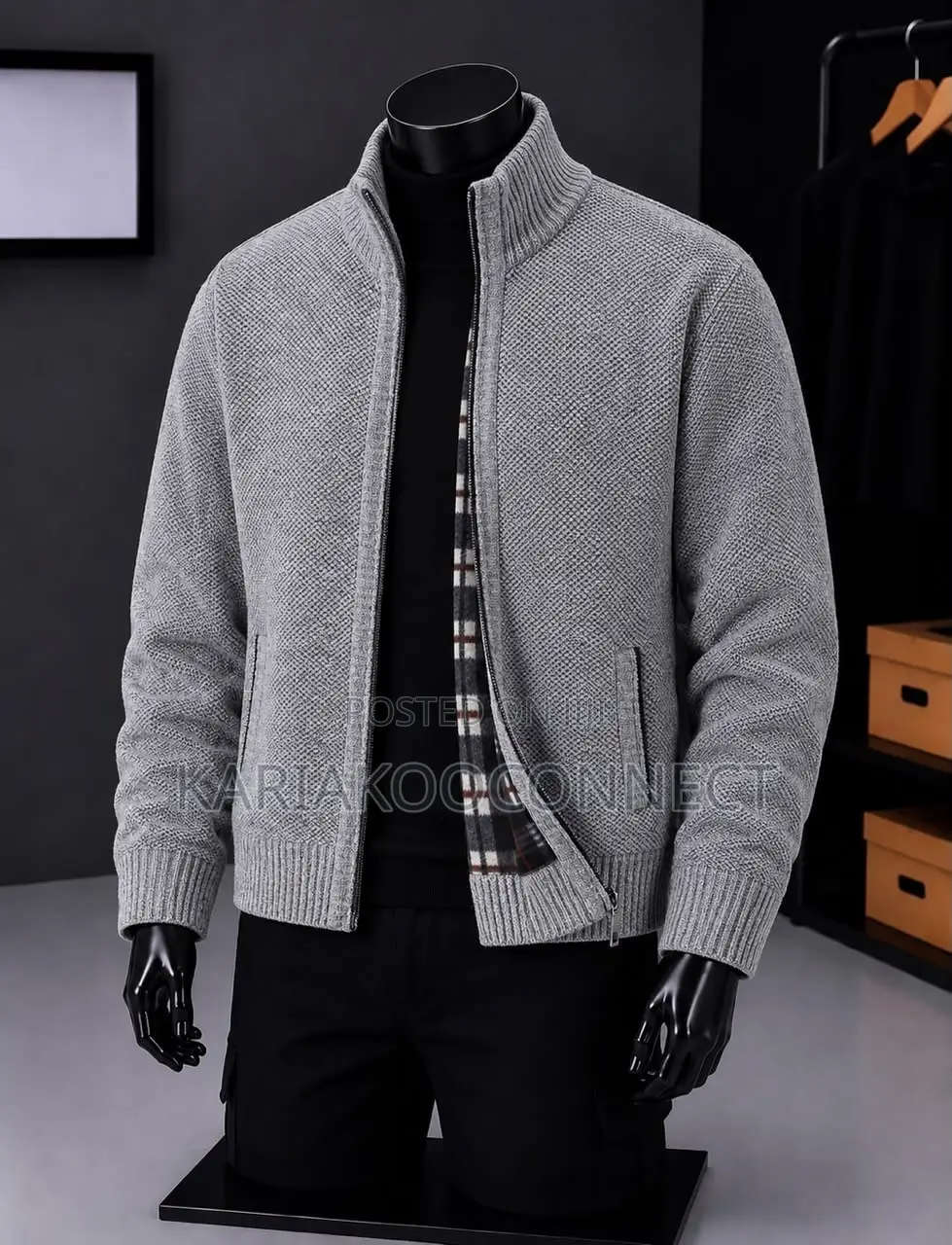 Zip-Up Knit Bomber Cardigan Jacket