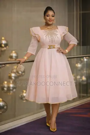 Elegant Flared Party Dress With Gold Trim