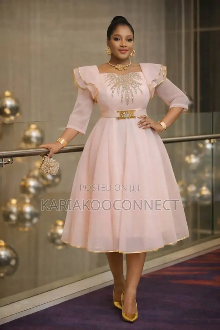 Elegant Flared Party Dress With Gold Trim