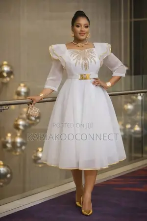 Elegant Flared Party Dress With Gold Trim