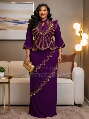 Embellished Long Peplum Dress With Gold Beadwork