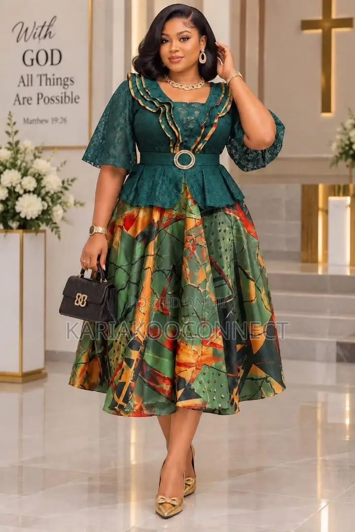 Lace Peplum Printed Flared Dress