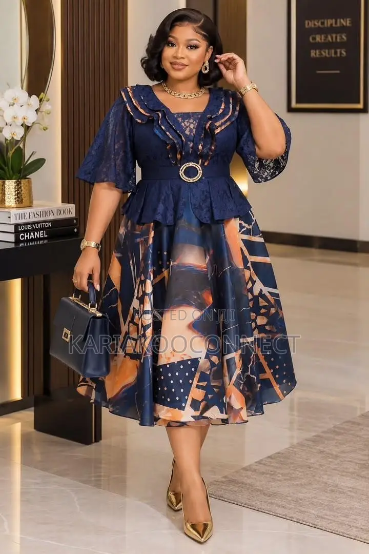 Lace Peplum Printed Flared Dress
