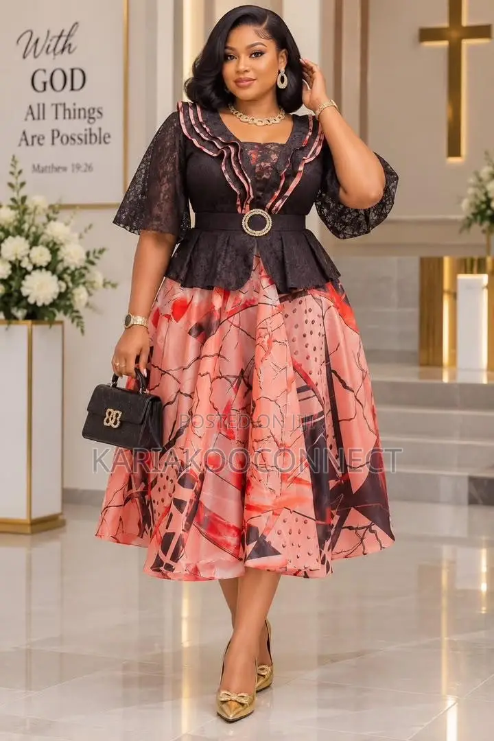 Lace Peplum Printed Flared Dress