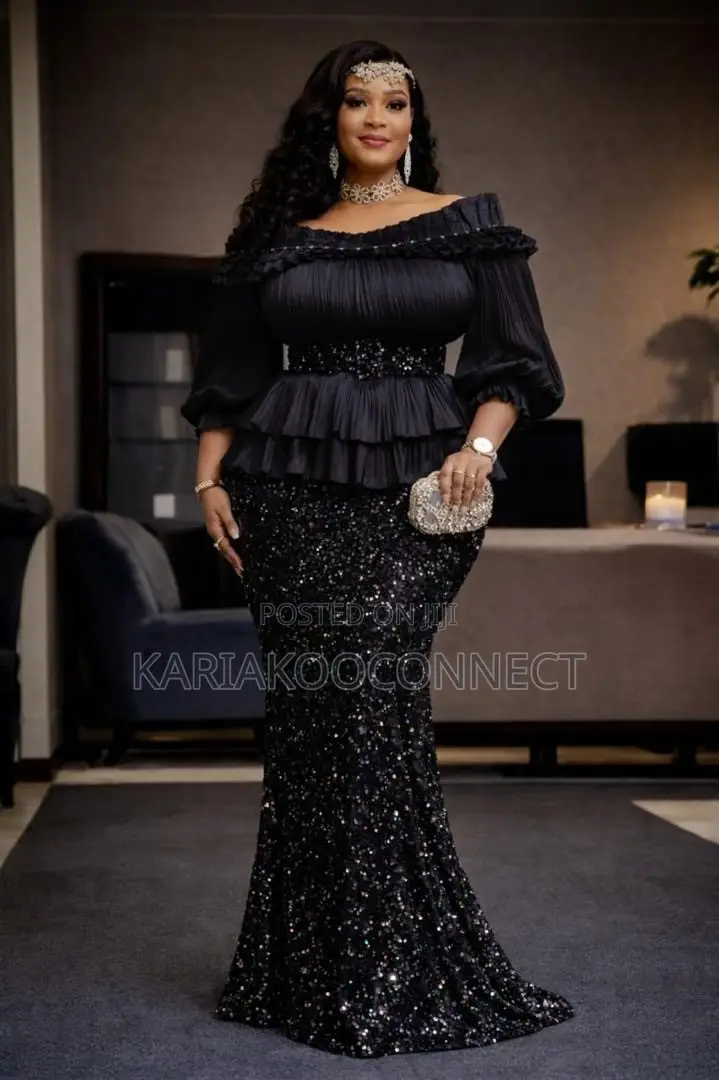 Sequin Mermaid Skirt Set With Ruffle Peplum Top