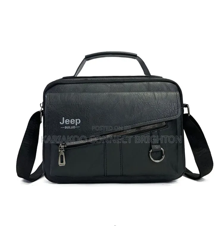 Black Leather Crossbody Messenger Bag