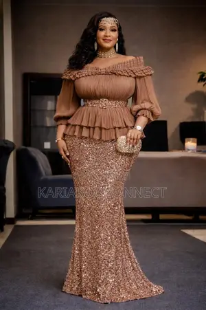 Sequin Mermaid Skirt Set With Ruffle Peplum Top