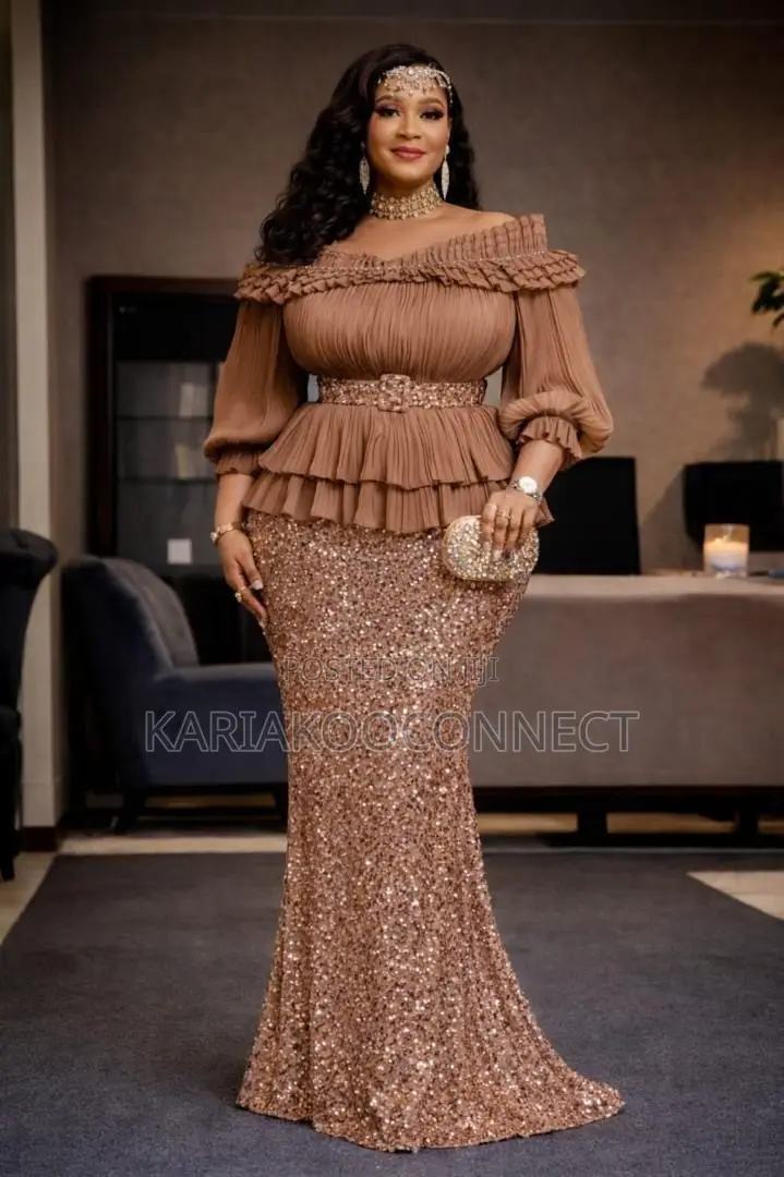 Sequin Mermaid Skirt Set With Ruffle Peplum Top
