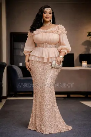 Sequin Mermaid Skirt Set With Ruffle Peplum Top