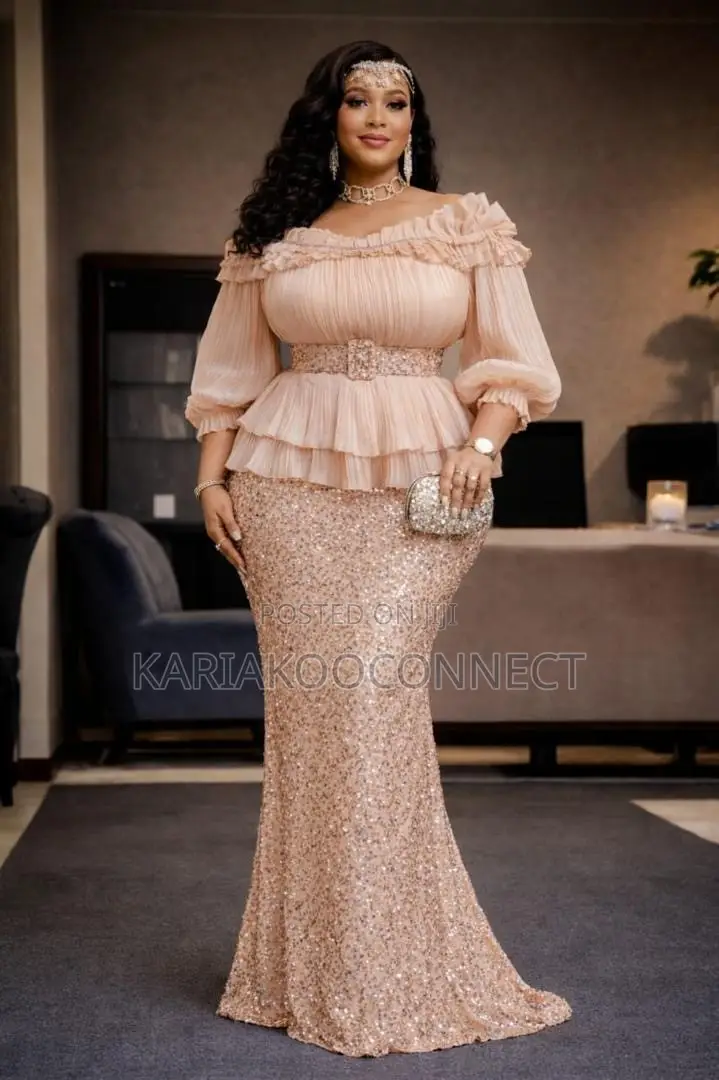 Sequin Mermaid Skirt Set With Ruffle Peplum Top