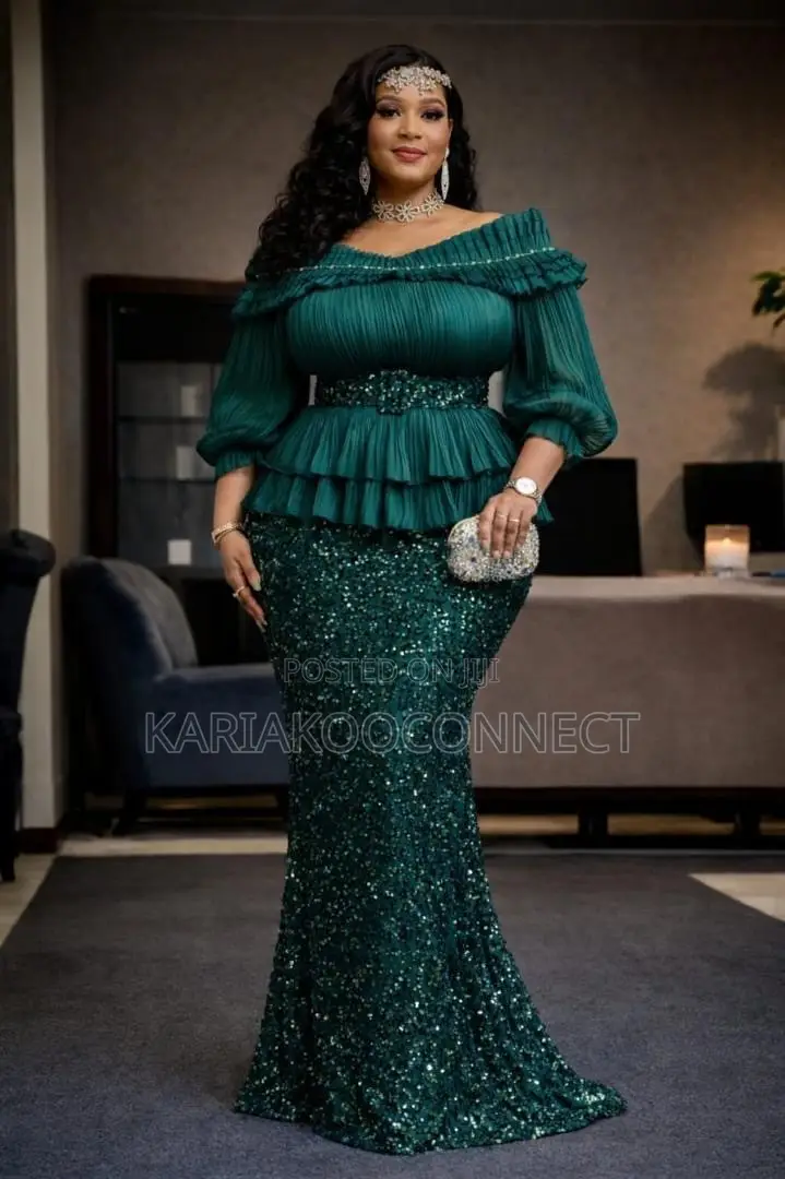 Sequin Mermaid Skirt Set With Ruffle Peplum Top
