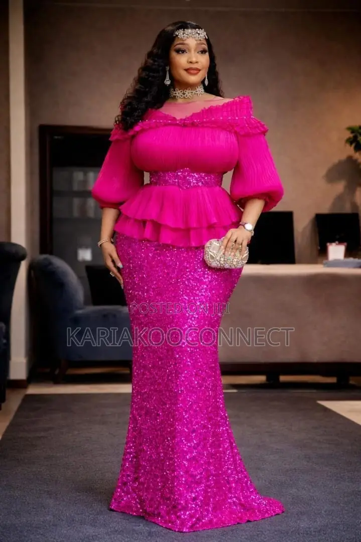Sequin Mermaid Skirt Set With Ruffle Peplum Top