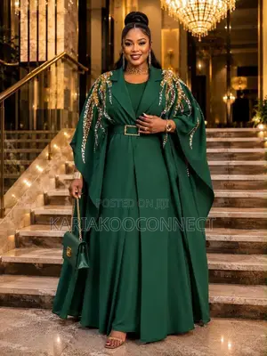 Embellished Cape-Sleeve Abaya Dress
