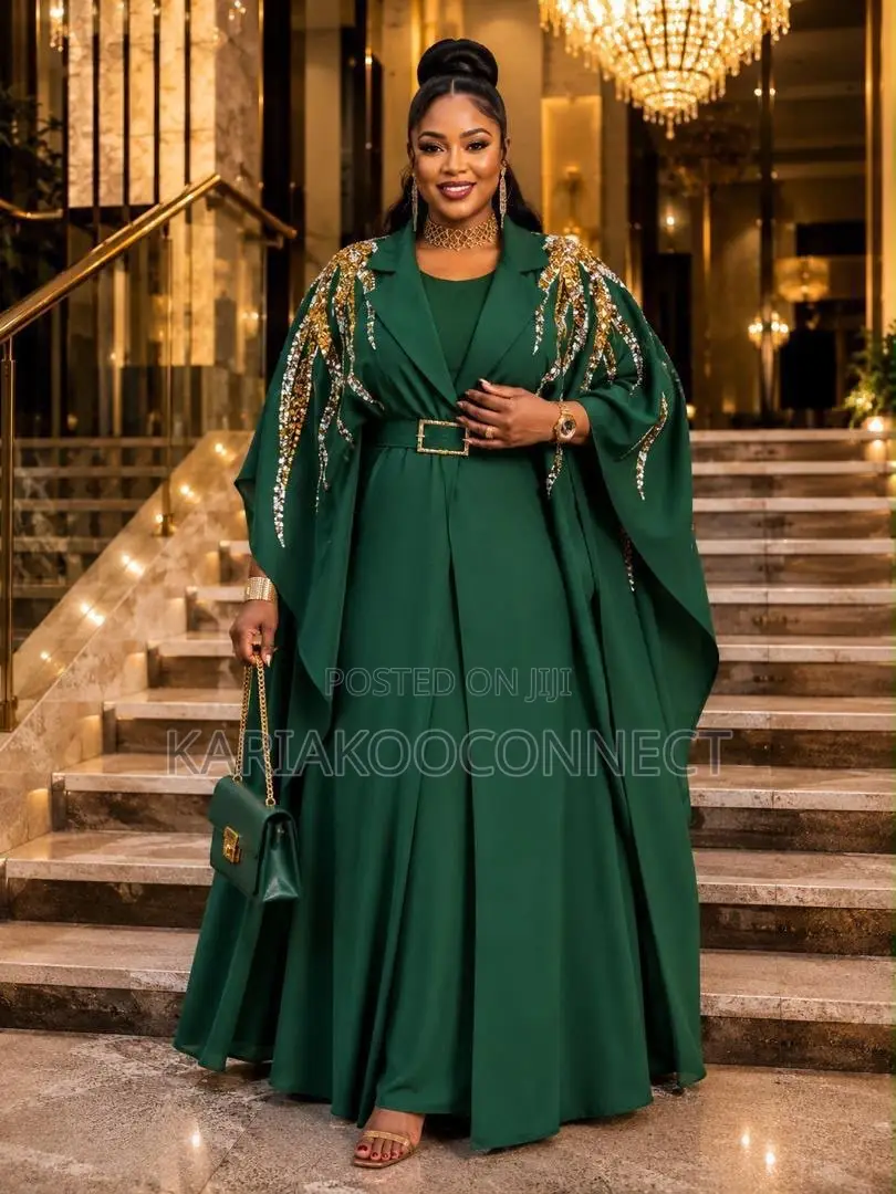 Embellished Cape-Sleeve Abaya Dress