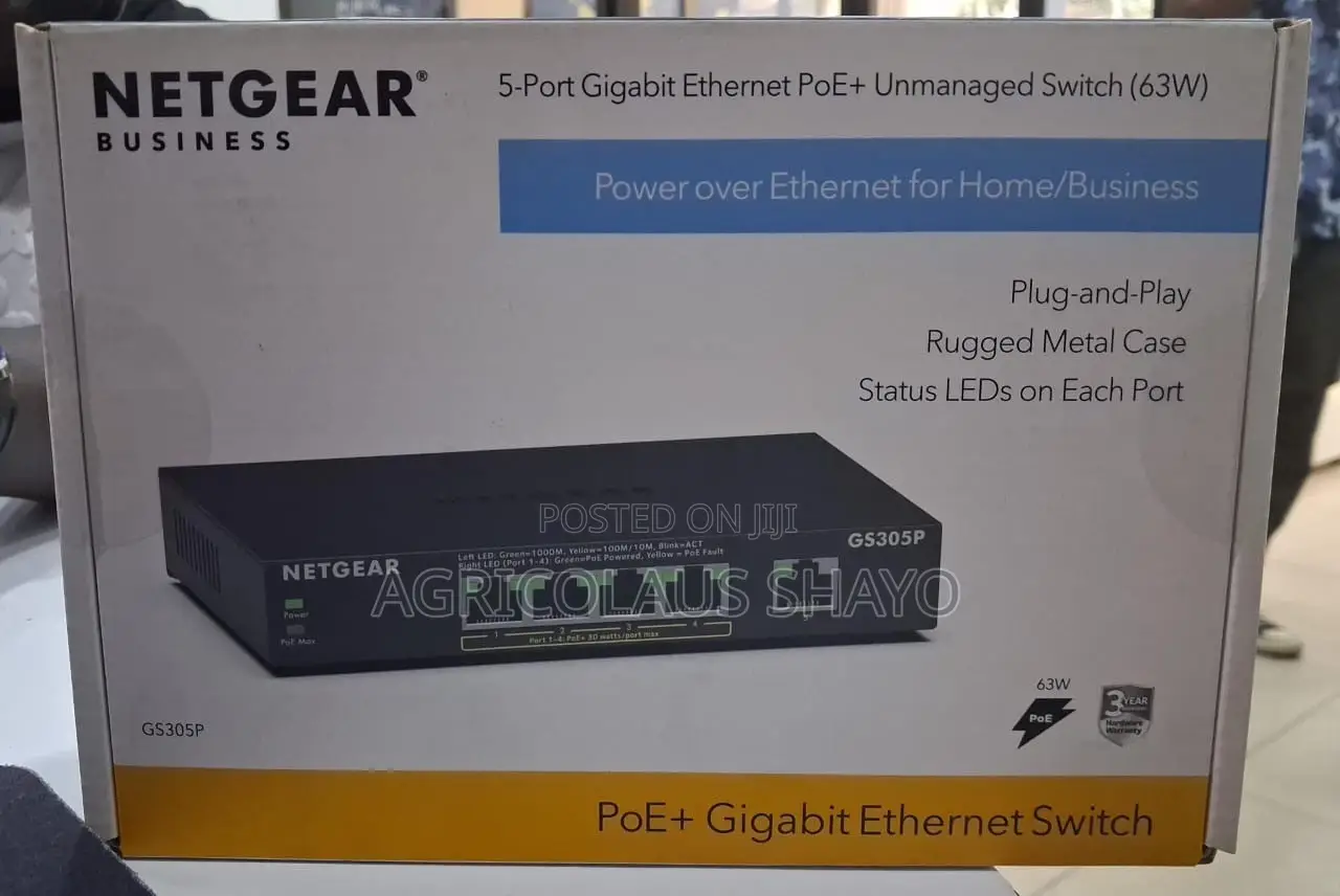 NetGear GS305P 5-Port Gigabit Ethernet PoE+ Unmanaged Switch (63W)