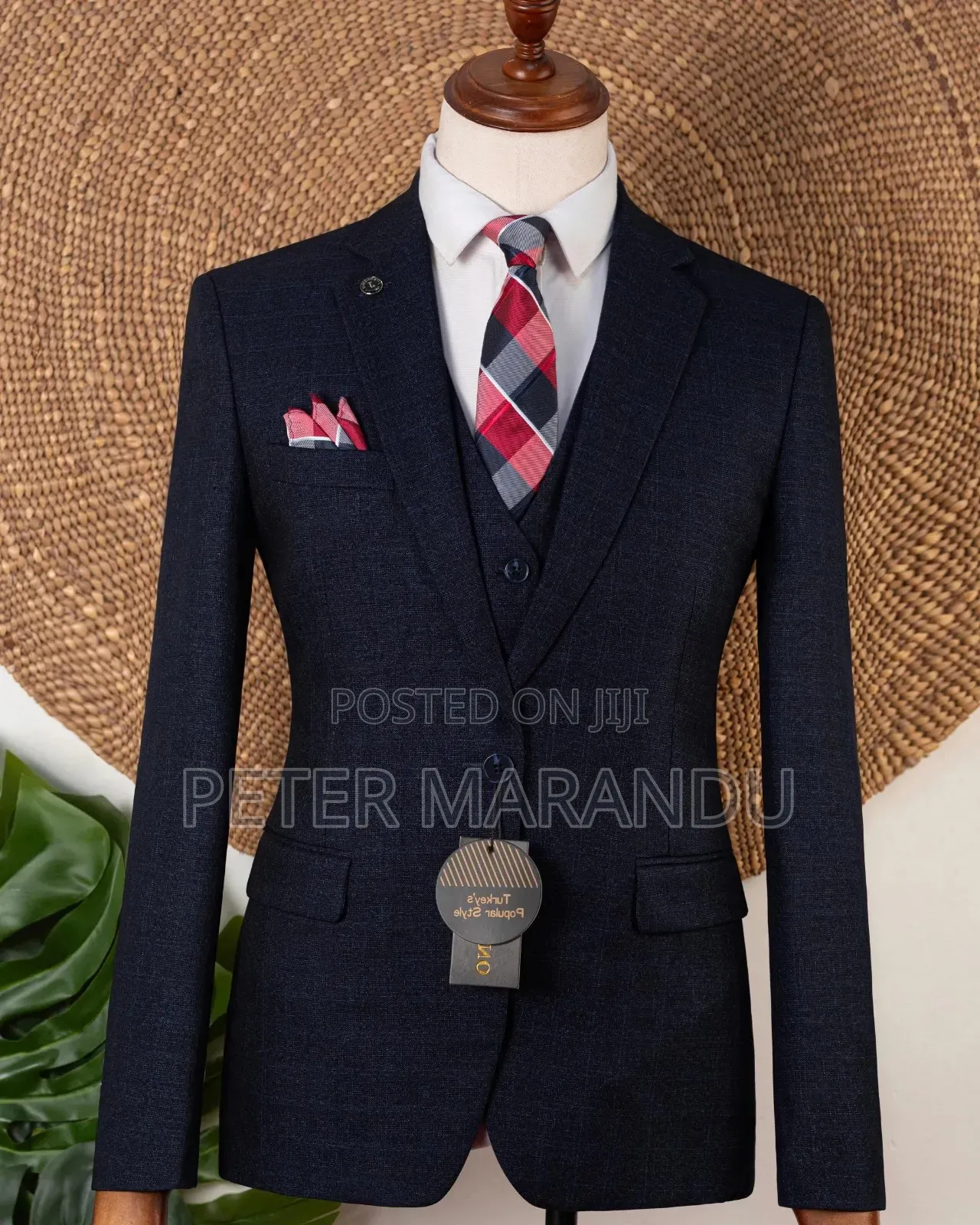 Textured Navy Blue Suit):men's Suits