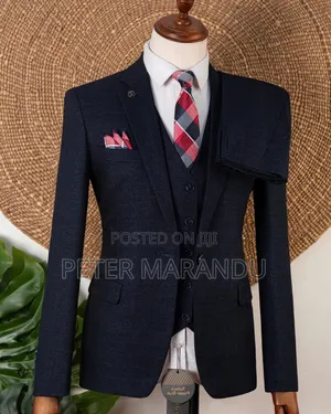 Textured Navy Blue Suit):men's Suits