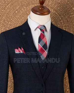 Textured Navy Blue Suit):men's Suits