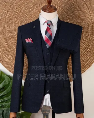 Textured Navy Blue Suit):men's Suits