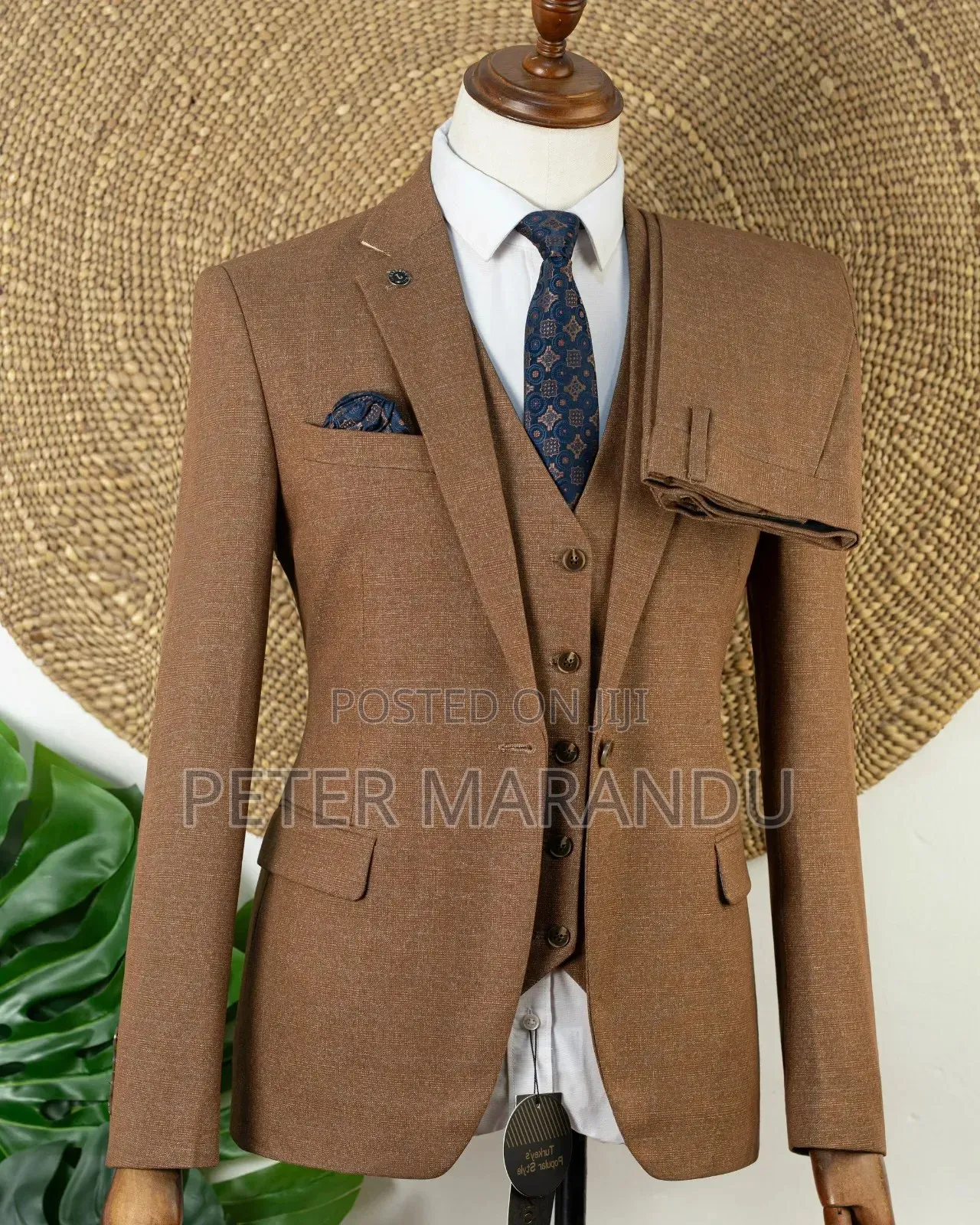 Premium Men's 3-Piece Brown / Camel Suit)