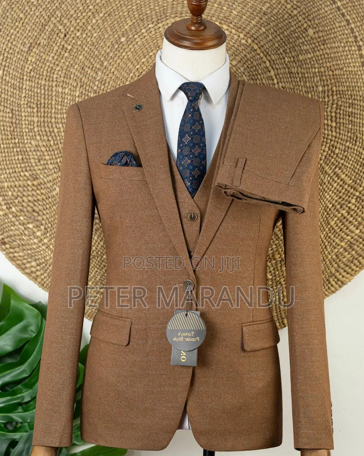 Premium Men's 3-Piece Brown / Camel Suit)