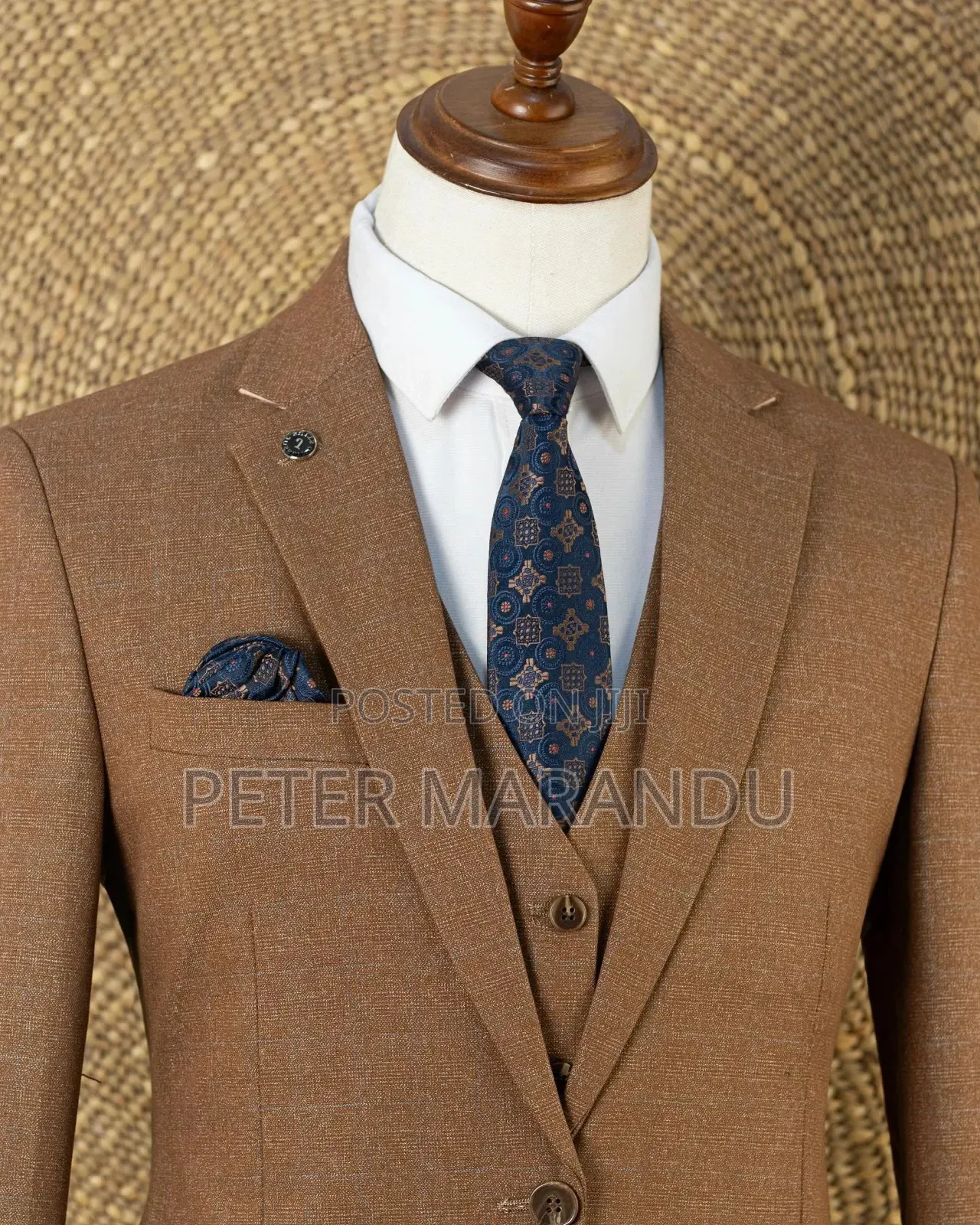 Premium Men's 3-Piece Brown / Camel Suit)