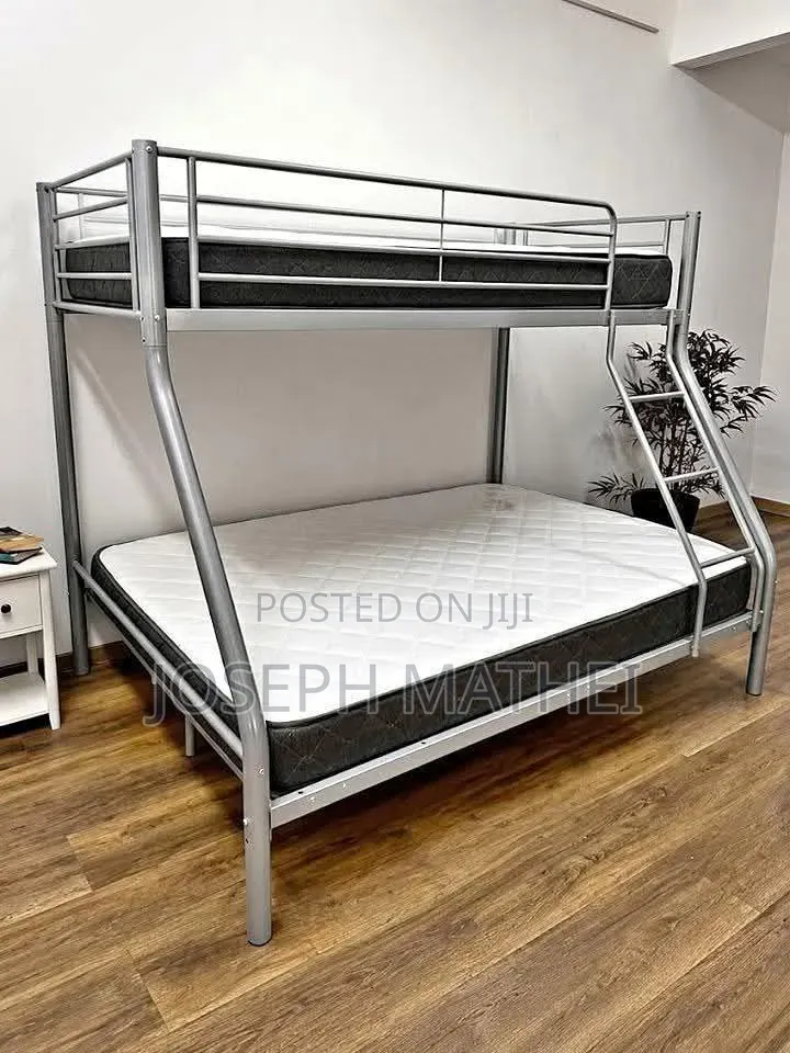 Trio Metal Bunk Bed Frame With 2 Spring Mattress