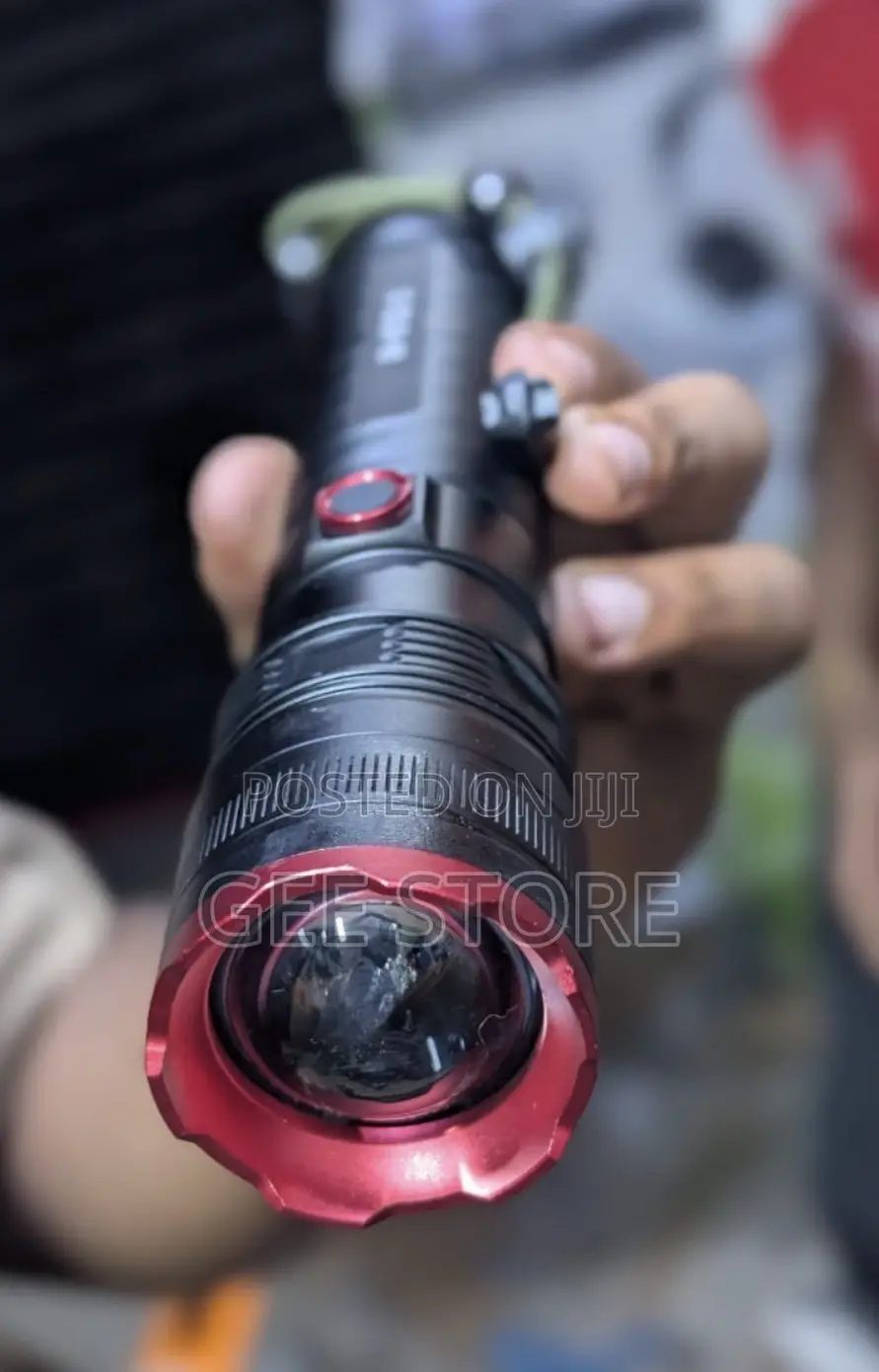 Black Rechargeable LED Tactical Flashlight With Powerbank