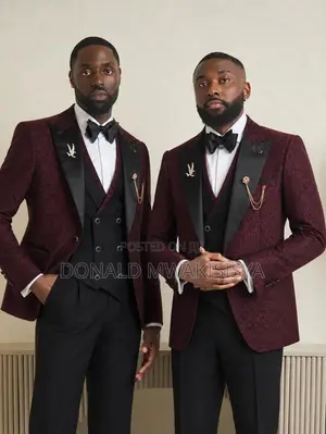 Luxury Tuxedo Suit - Wine Red Black | Bowtie Set