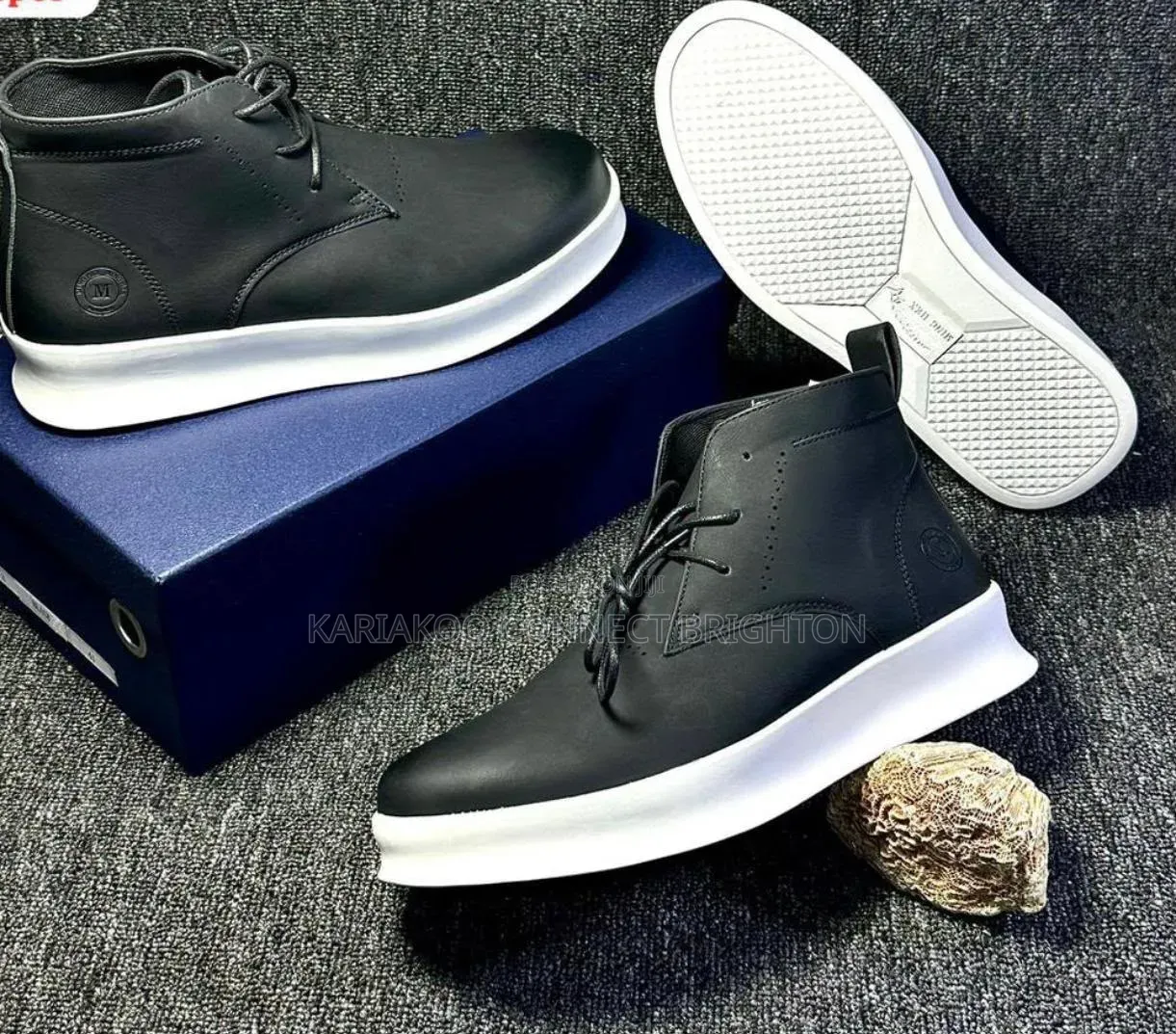 Black and White Leather High-Top Sneakers