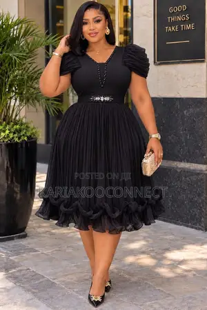 Beaded Waist Ruffle-Hem Cocktail Dress