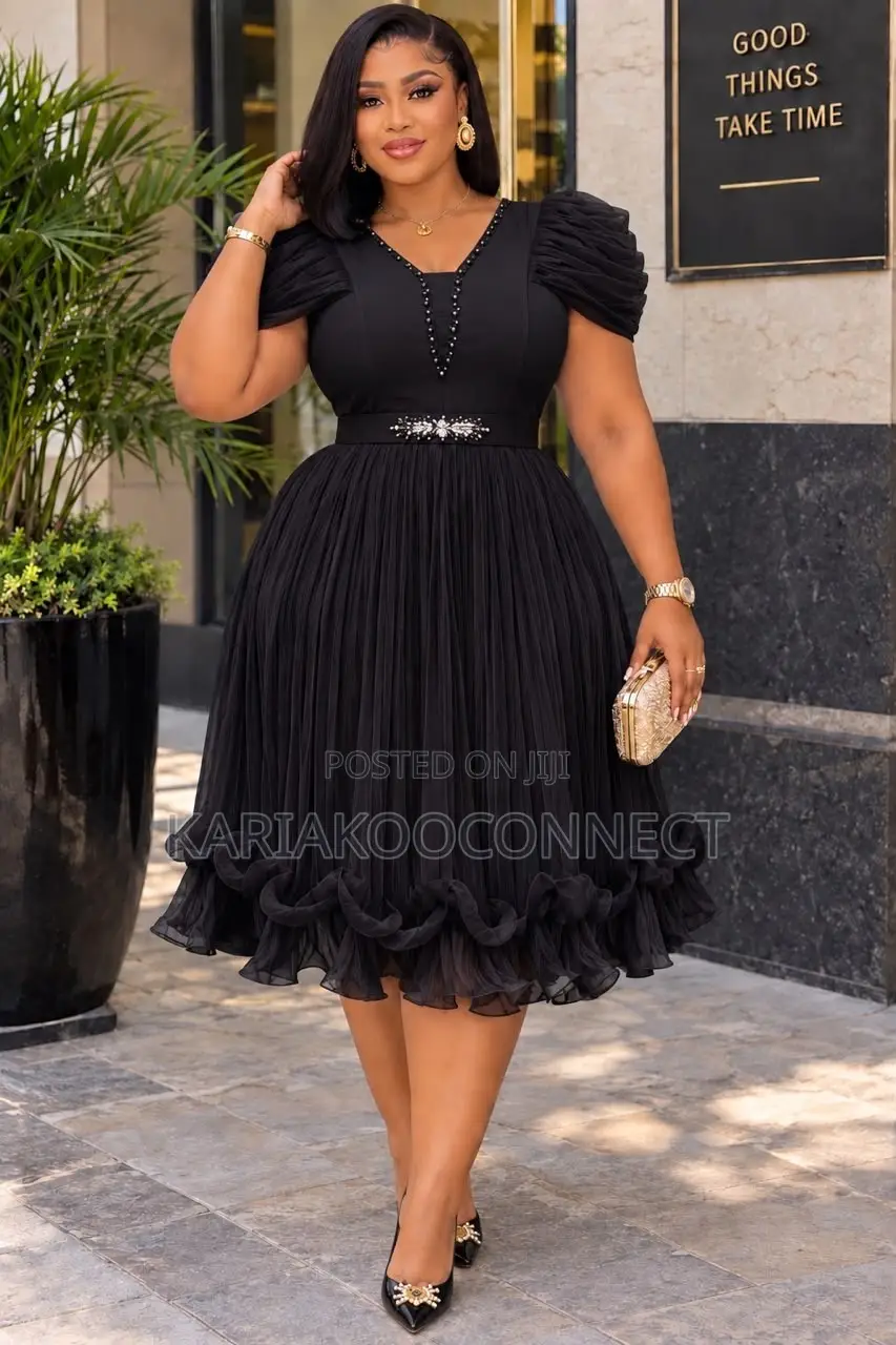 Beaded Waist Ruffle-Hem Cocktail Dress