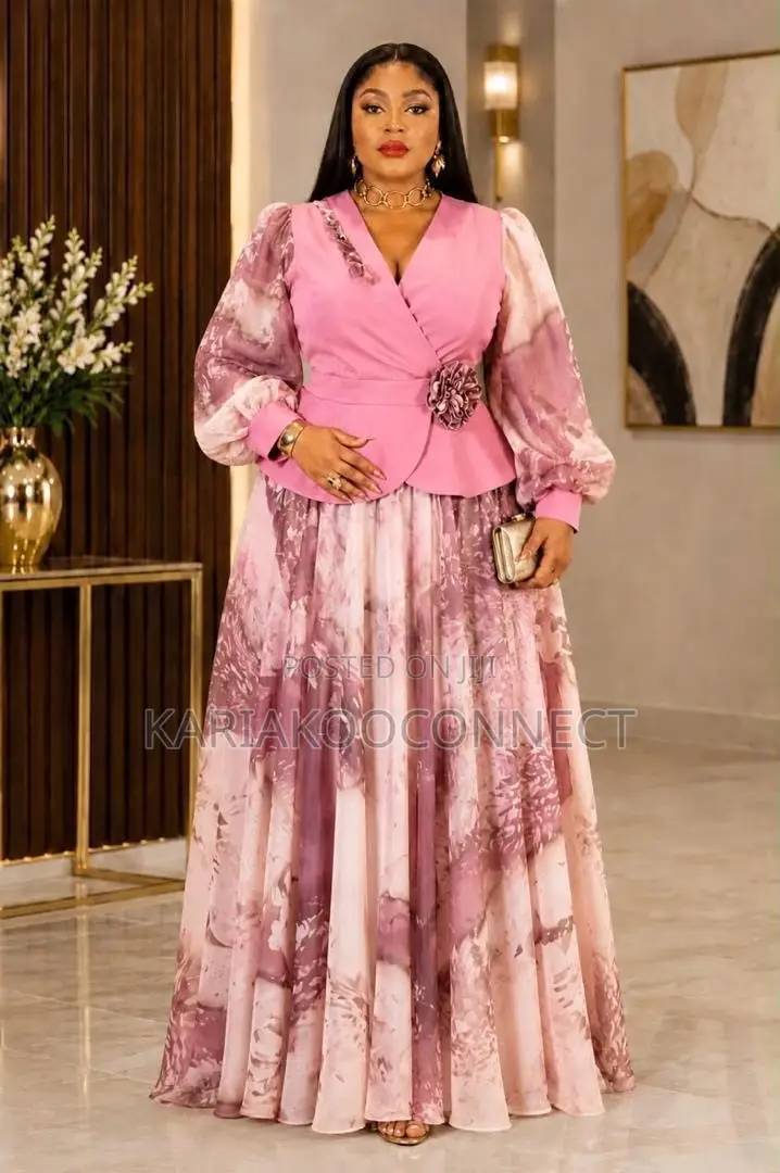 Wrap-Front Belted Maxi Dress With Bishop Sleeve