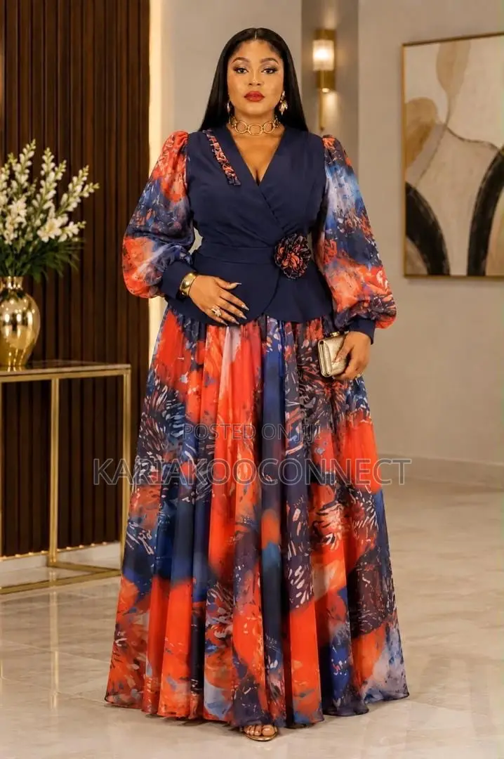 Wrap-Front Belted Maxi Dress With Bishop Sleeve
