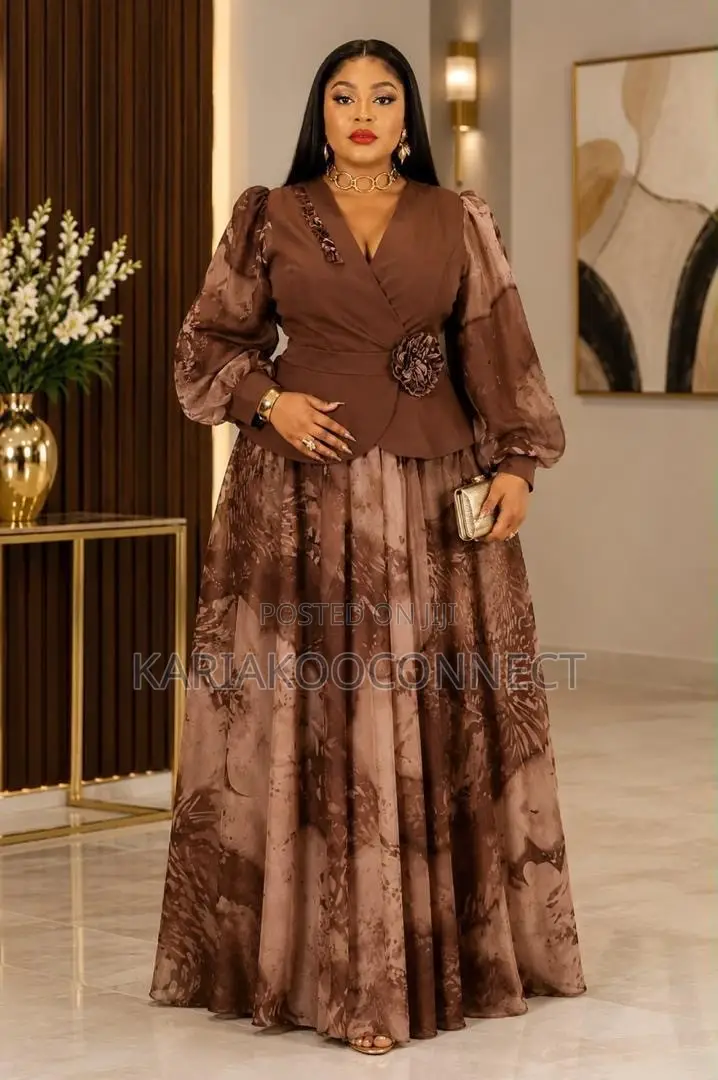 Wrap-Front Belted Maxi Dress With Bishop Sleeve