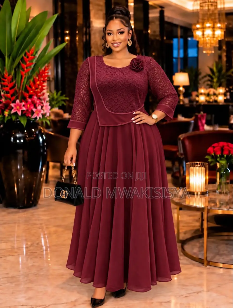 Premium Turkey Classy Dress - Wine / Burgundy