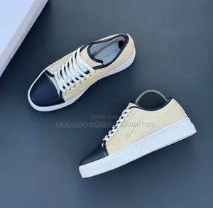 Beige and Navy Low-Top Sneakers