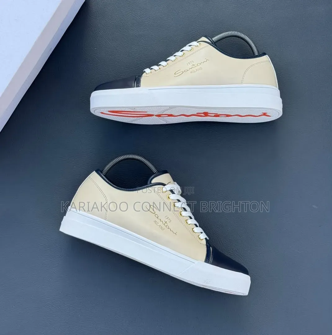 Beige and Navy Low-Top Sneakers