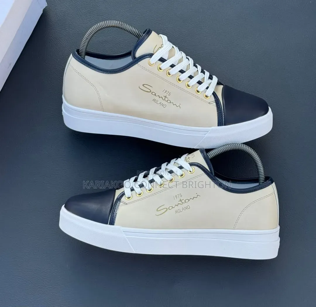 Beige and Navy Low-Top Sneakers
