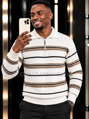 Half Zipper Striped Sweater - Turkey Premium