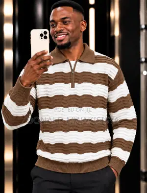 Half Zipper Striped Sweater - Turkey Premium