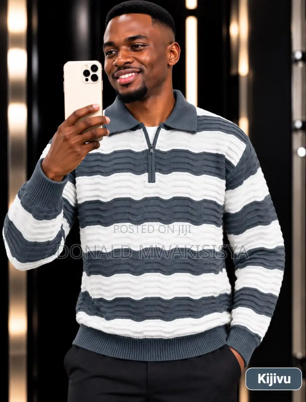 Half Zipper Striped Sweater - Turkey Premium