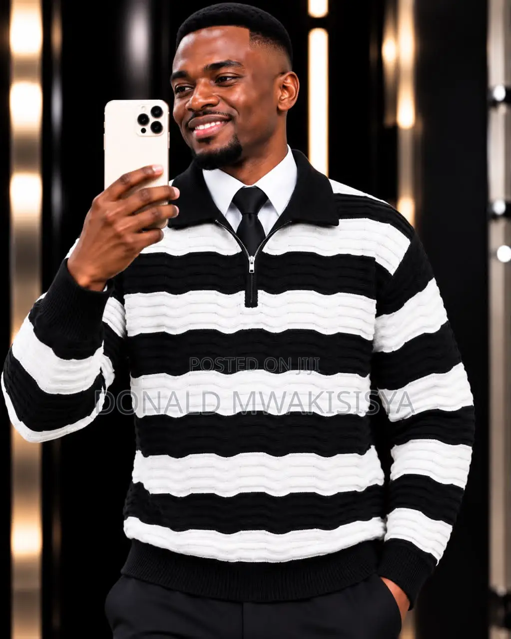 Half Zipper Striped Sweater - Turkey Premium