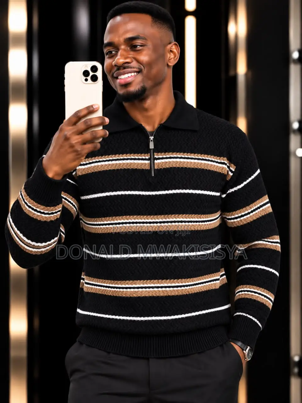 Half Zipper Striped Sweater - Turkey Premium