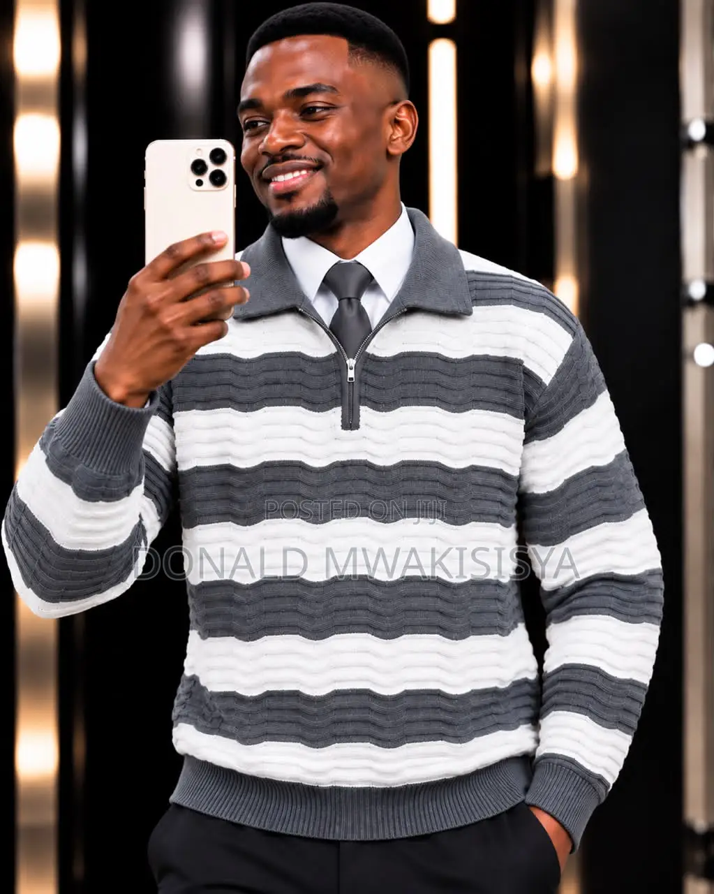 Half Zipper Striped Sweater - Turkey Premium