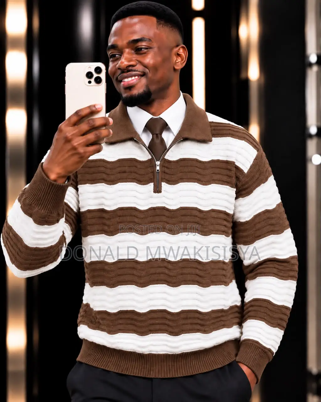 Half Zipper Striped Sweater - Turkey Premium