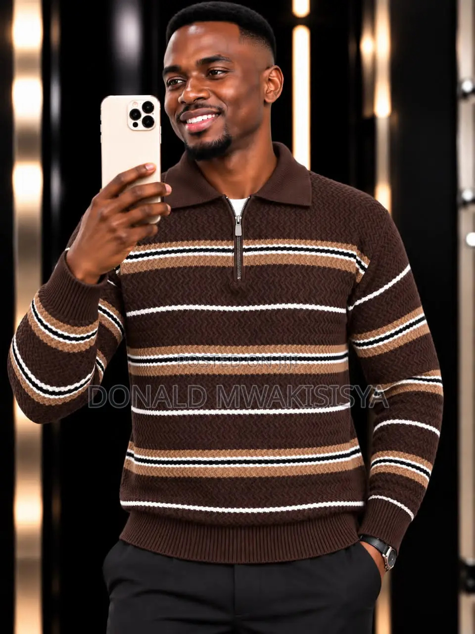 Half Zipper Striped Sweater - Turkey Premium
